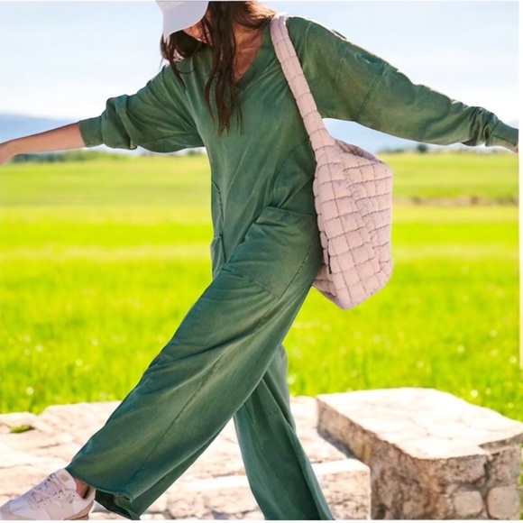 NWOT Free People Movement Hot Shot Runner Jumpsuit In Smoked Pine Green SZ M